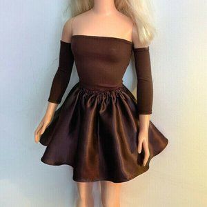 Brown cotton top & Satin Mini Skirt for My Size Barbie Doll 36" New 2-pieces set